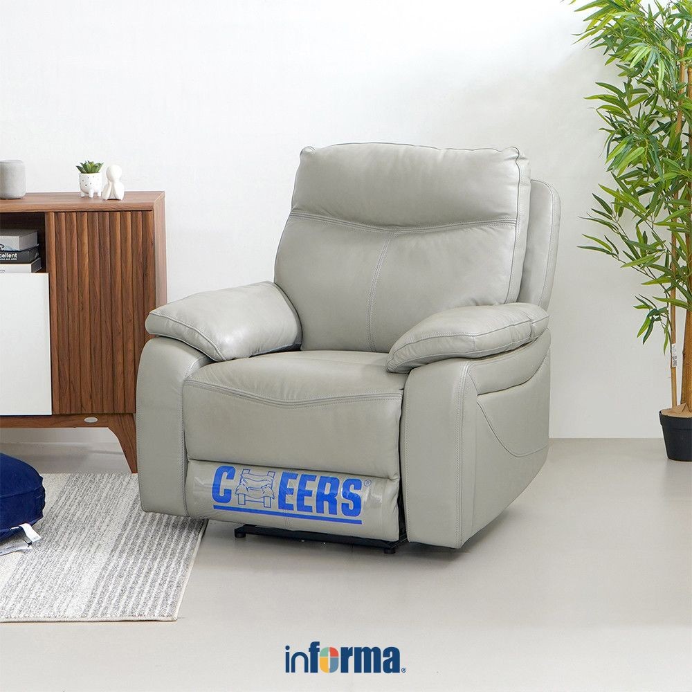 Informa Cheers Maverick Sofa Recliner Kulit 1 Seater - Abu-Abu Kursi Santai Sofa Ruang Tamu Reclinin
