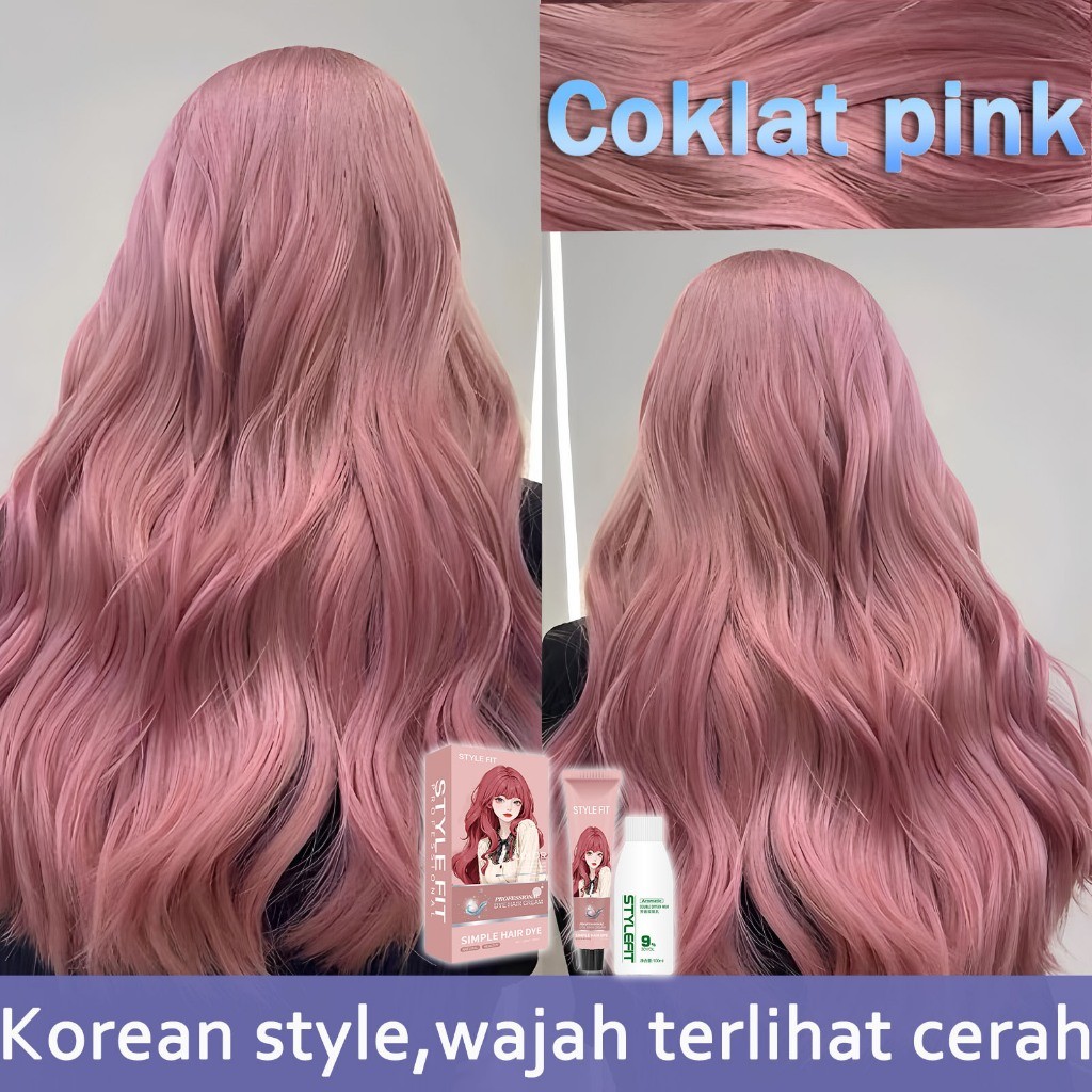 【Warna Tahan Lama】 STYLE FIT Coklat pink cat rambut 200ml, cat rambut tanpa bleaching(pewarna rambut