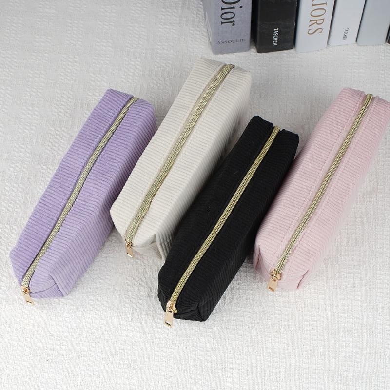 

1Pc Corduroy Pencil Case Vintage Simple Solid Color Large Capacity Stationery Storage Bag School Supplies Organizer