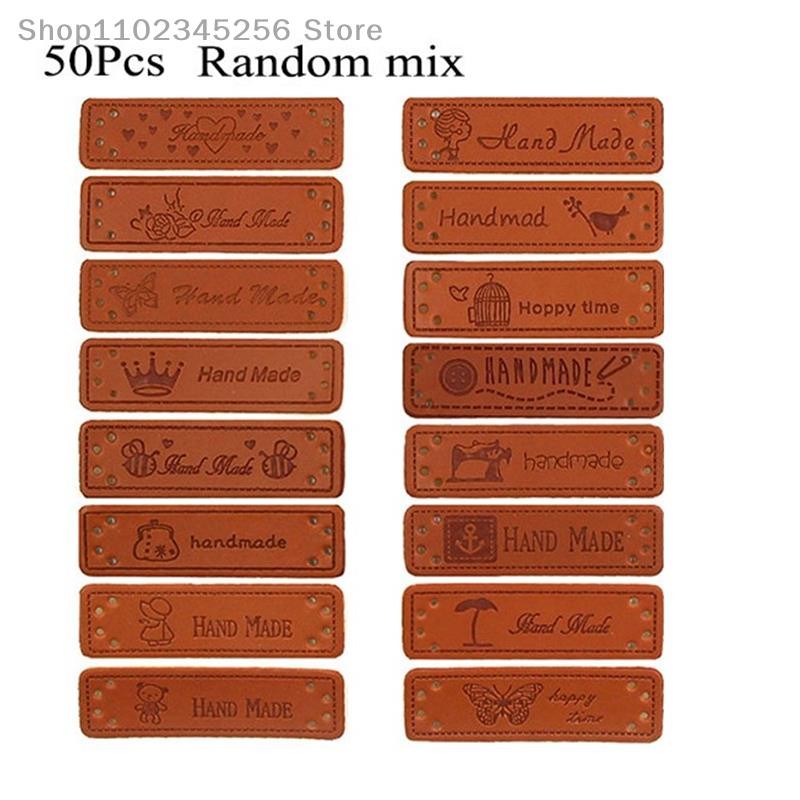 

50pcs PU Leather Labels Tags For Handmade DIY Hats Bags Hand Made With Love Label Clothes Sewing Garment Accessories