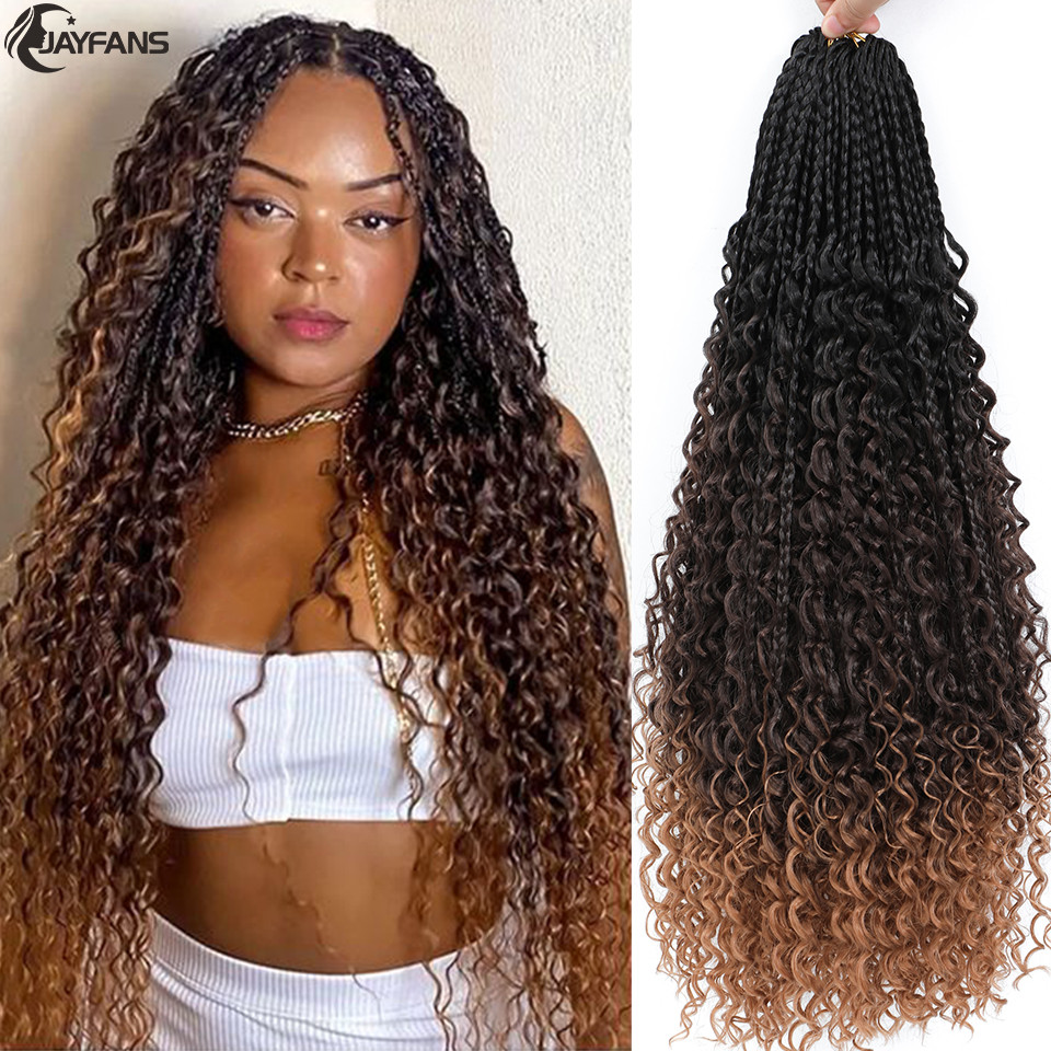 Boho Box Braids Crochet Synthetic Hair Goddess Crochet Box Braids With Curly Ends Bohomian Braids Cr