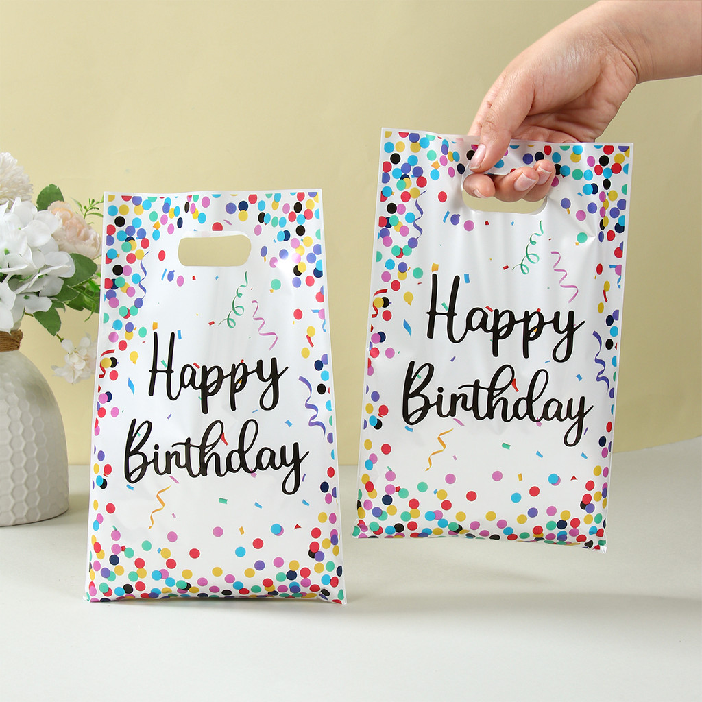 

10/25/50pcs Colorful Dot Plastic Candy Handbag Tote Packaging Bags Happy Birthday Party Adults Kids Favors Party Supplies
