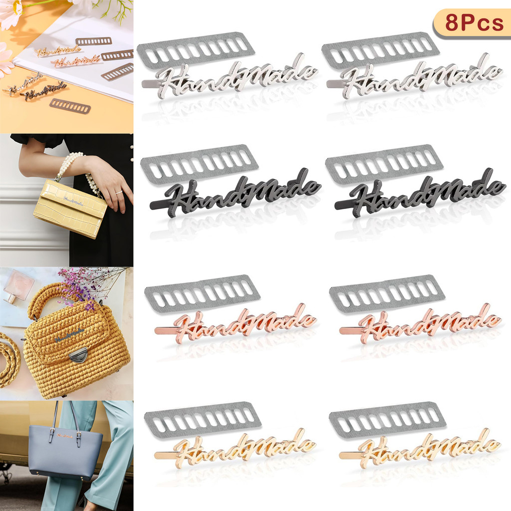 

8Pcs Metal Handmade Labels Letter Tags with Shim Zinc Alloy HandMade Purse Bags Sewing Labels for DIY Craft Clothes Shoes Jeans