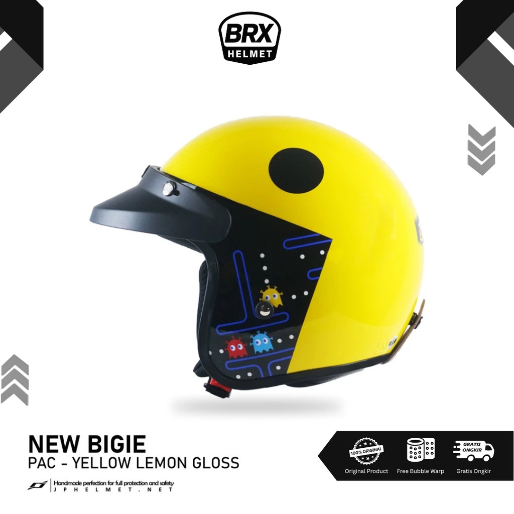 Helm JP Retro New Bigie PAC Invaders PACMAN Ride Original SNI - Helm Bogo Retro Motif BRX Helmet