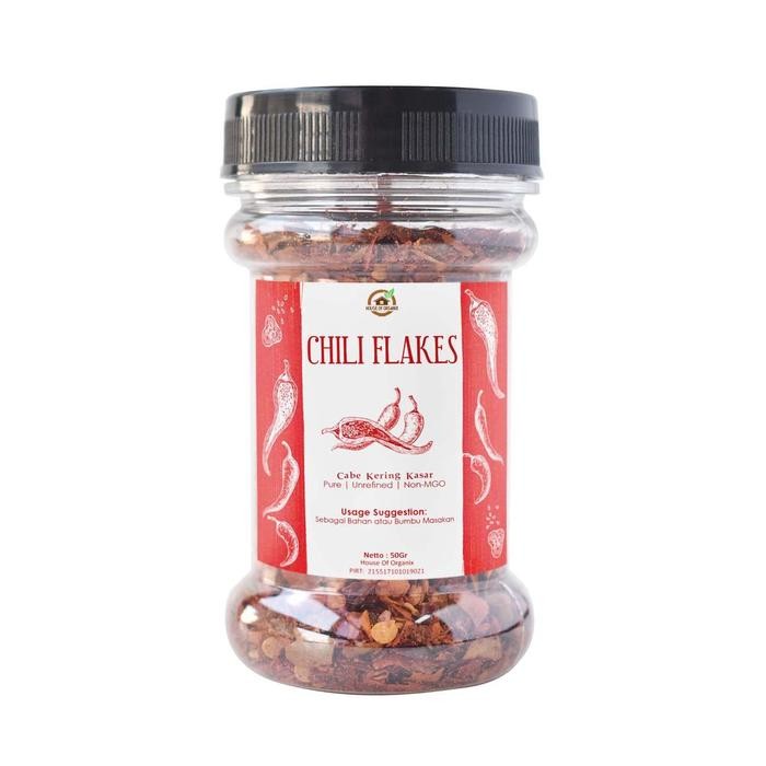

House Of Organix Chili Flakes Cabe Kering Kasar 50 Gr bumbu rempah halal tidak ada alergi oil penyedap paprika powder bubuk kayu