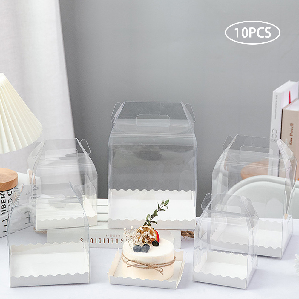 10pcs Wadah Kue Mini Transparan Ulang Tahun Kotak Kue Tart Portabel