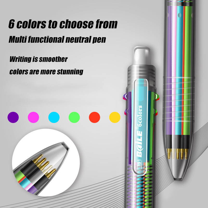 

6 In1 Creative Multicolor Ballpoint Pen 0.7mm 6 Colors Ink Shool Office Painting Writing Kawaii Stationery Birthday Present