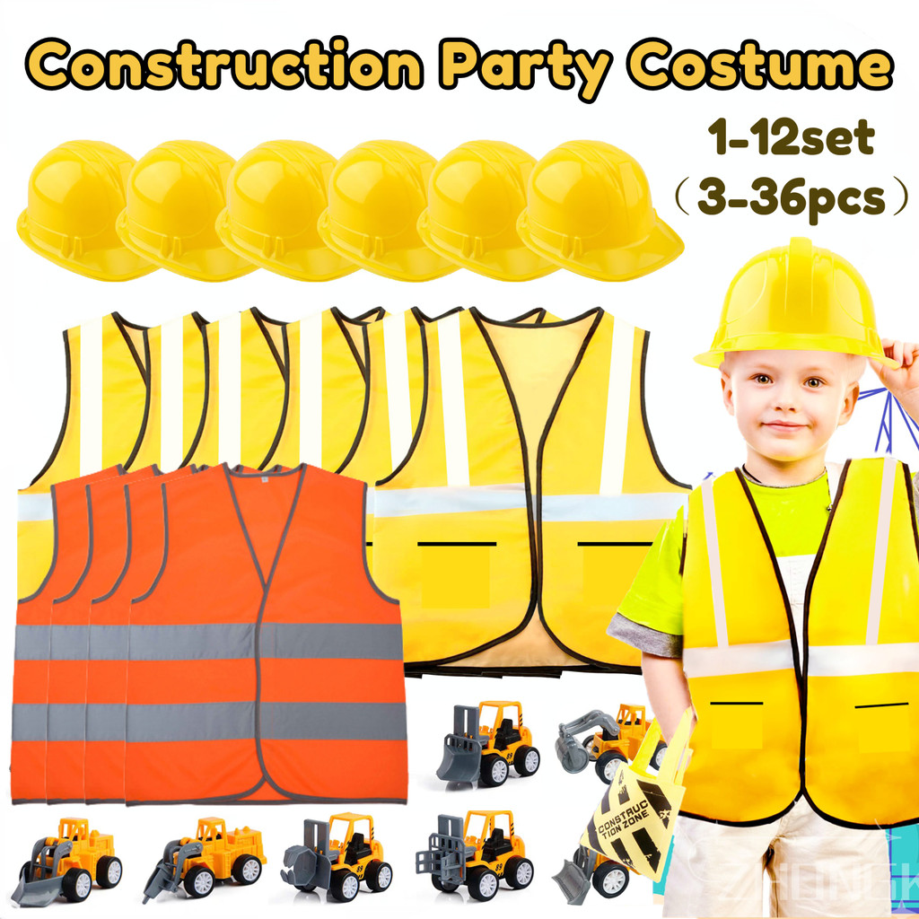 Kids Construction Party Favors for Boys Construction Vest Hat toys Worker Costumes Dress Up Construc