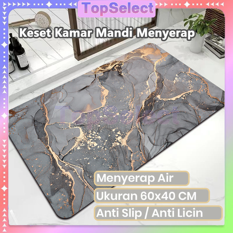Keset Kamar Mandi Motif Marmer / Kamar Mandi Keset Lantai Menyerap Air 60*40 CM