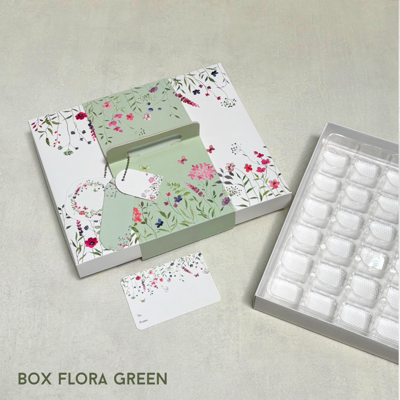 

10 Set Box Tenteng Nastar Sekat Flora Green Pink Dus Kue Kering