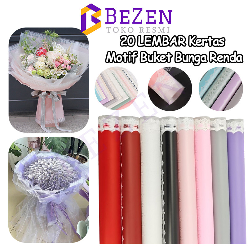 

BZ 57*57cm Kertas Buket Bunga Motif Renda Lace Border Cellophane Flower Wrapping Paper 1 PACK 20 LEMBAR