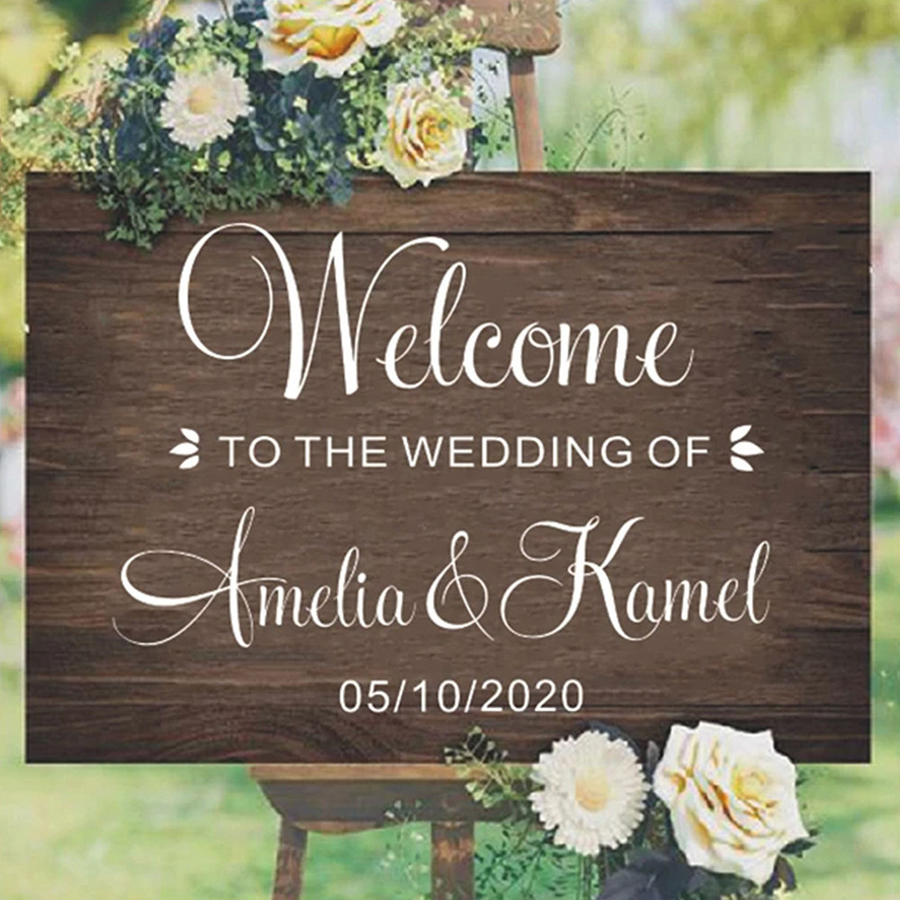 

Personalized Wedding Welcome Sign Vinyl Decal Sticker, Custom Wedding Party Decal for Mirror Bride Name Labels, Wall Stickers