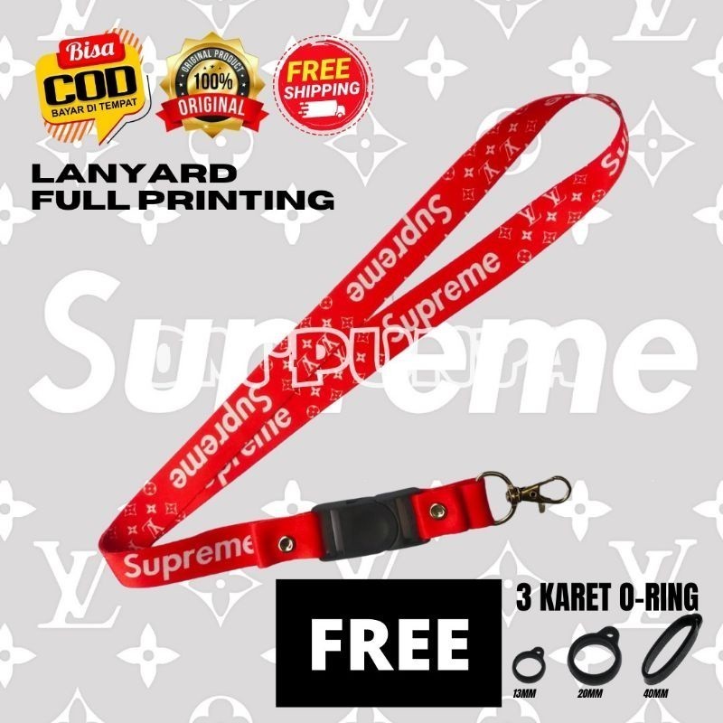 

Lanyard Gantungan Bonus 3 Karet Motif SUPREME Full Print