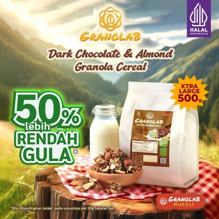 

HEMAT! Granola 500 gr Dark Chocolate & Almond - Granolab Muesli - Bag Alu Foil