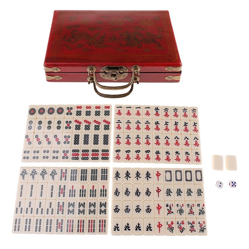 Retro Mini Portable Mahjong Set Dengan Tempat Kotak Kayu Permainan Mahyong China Catur Cina