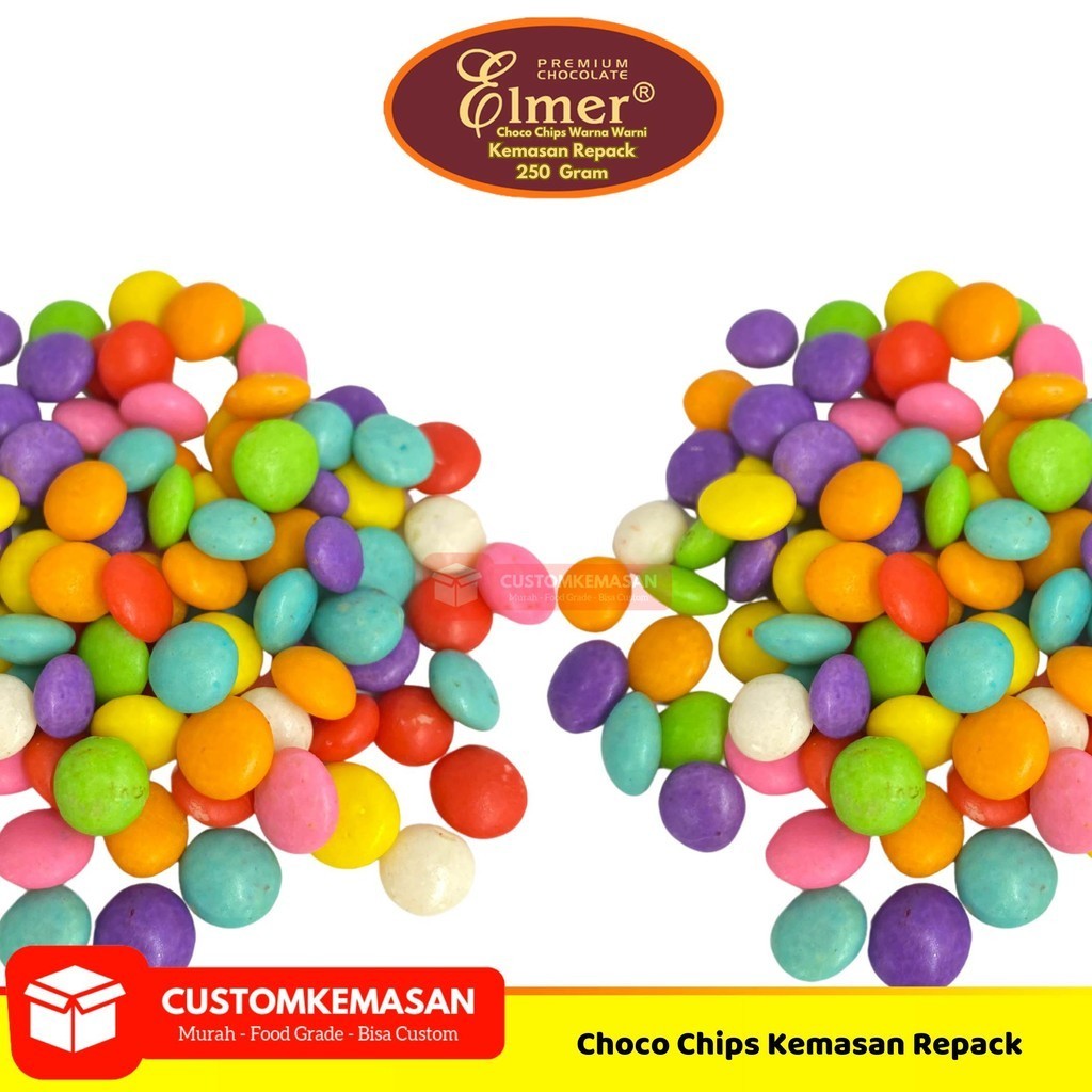 

Choco Chips Elmer Warna Warni 250g / Choco Chip Repack Warna Warni / Rainbow Chips Elmer Repack