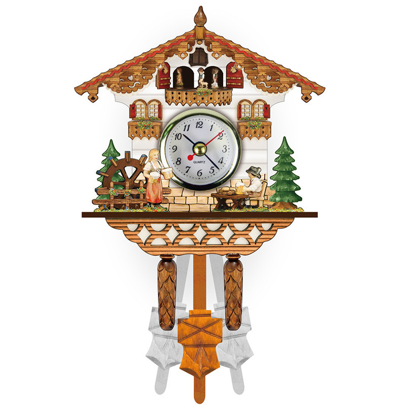 MOONBIFFY Retro Cuckoo wall clock  Living Room Alarm Clock wall Watch Modern Home Wood Pendulum Swin