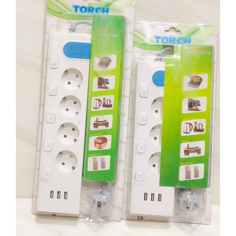 Cok Sambung Torch tembaga murni  USB + Switch 3 Lubang - 4 Lubang 3 Meter
