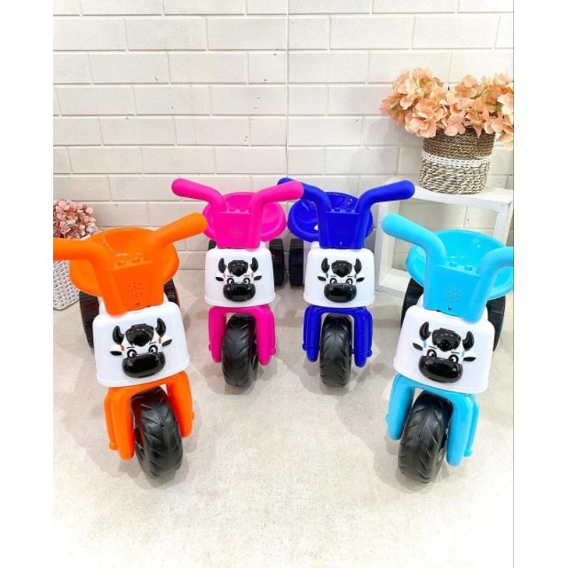 TF54ZV SEPEDA ANAK RODA 3 MUSIK & LED TRICYCLE HAPPY COW Balance Push Bike Plastik Mainan Tunggang B