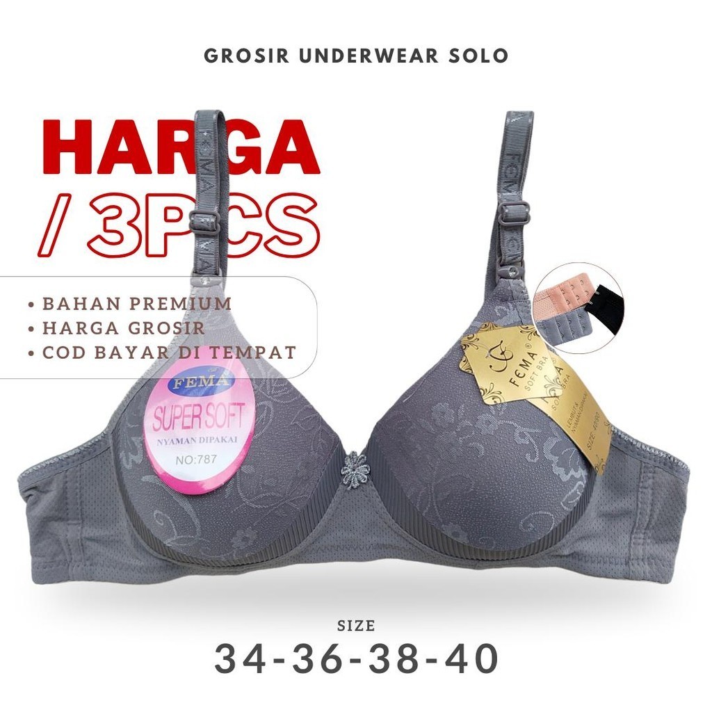 Grosir BH Fema Nyaman Tanpa Kawat Bordir Premium - Size 34-36-38 Bra Busa Lembut