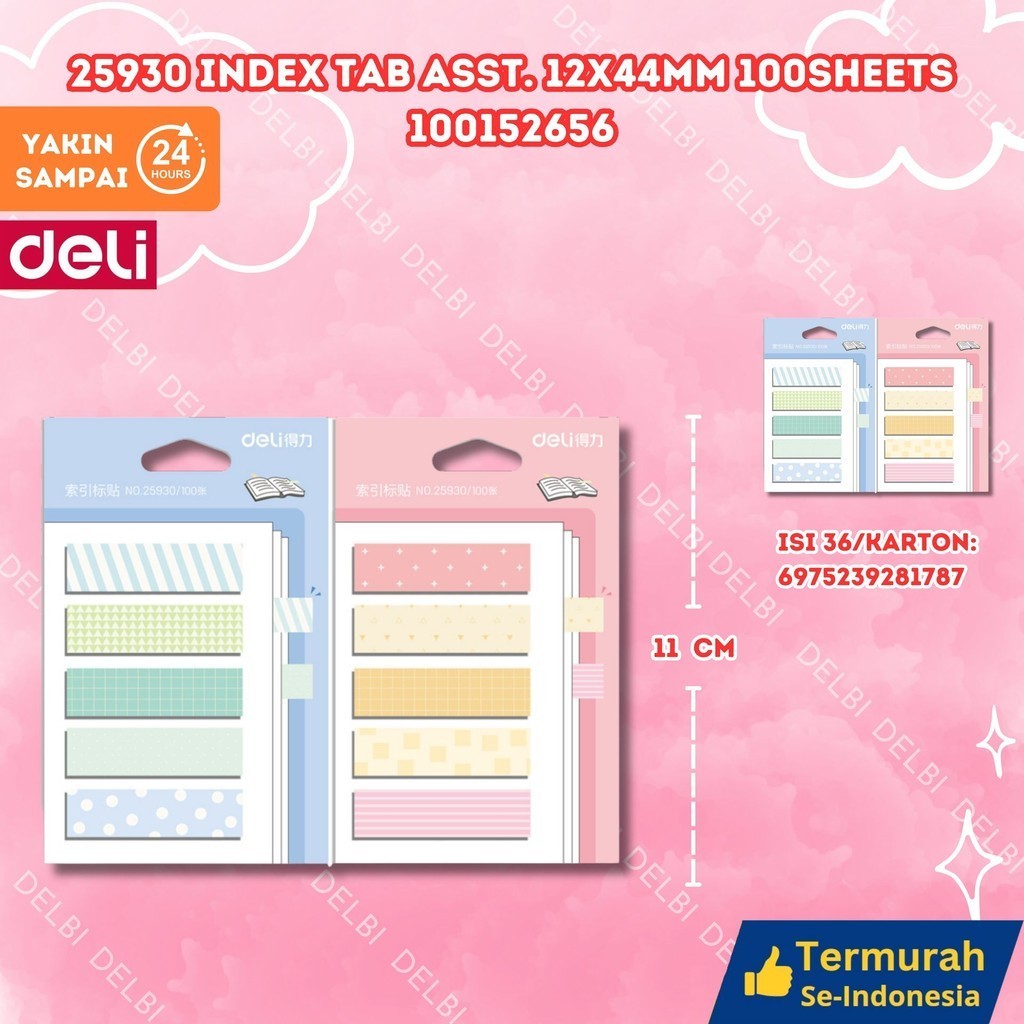 

Deli Book Labels With Writable 25930 INDEX TAB ASST . 12X44MM 100 SHEETS