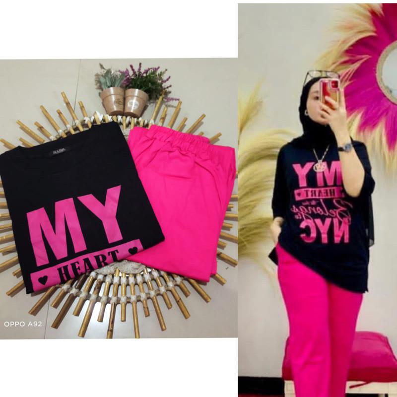 AZ.FS - RPF OOTD One Set Wanita Atasan Printing Celana Polos / SETELAN WANITA MY HEART KEKINIAN / SE