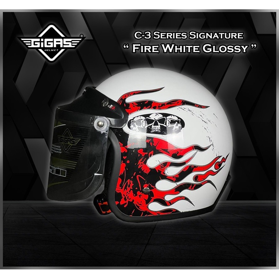 HELM RETRO GIGAS FIRE WHITE GLOSS