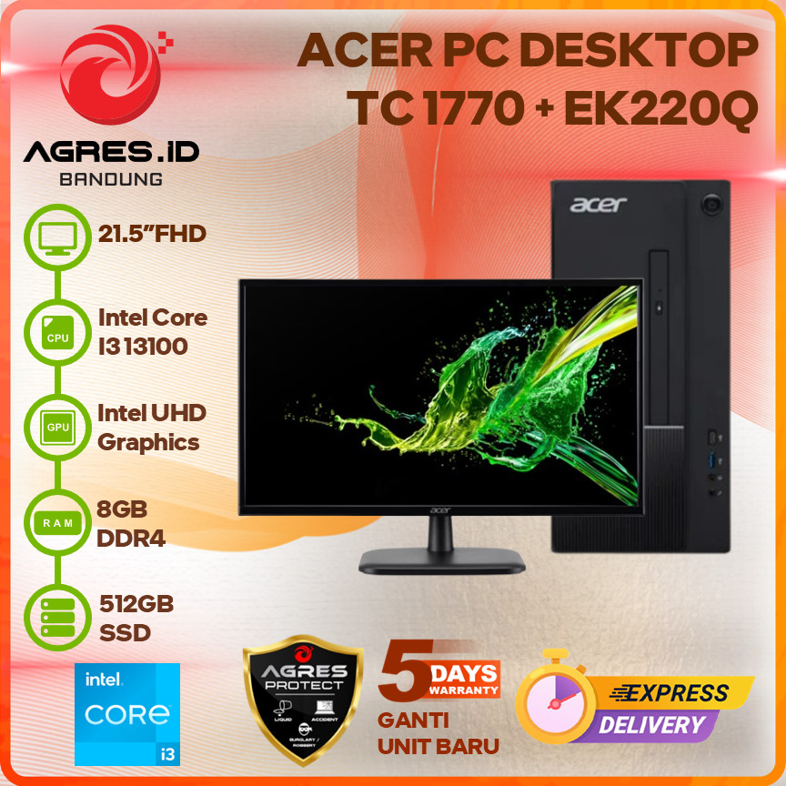 ACER PC DESKTOP TC 1770 I3 13100 8GB 512GB +LED 21.5" EK220Q