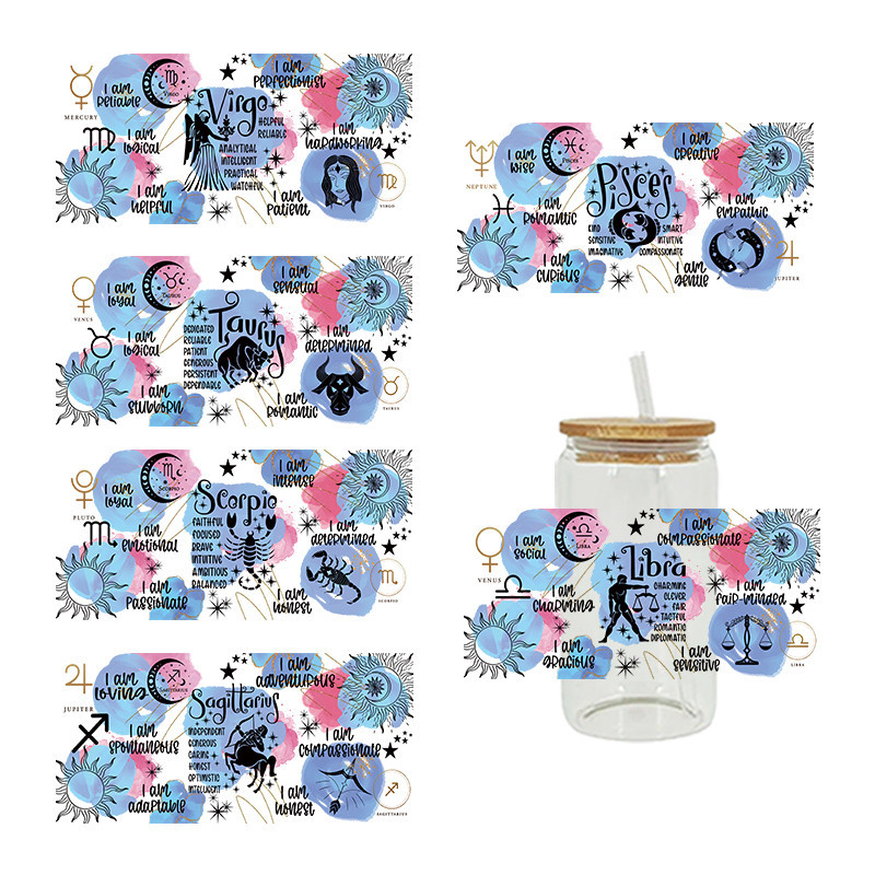 

Zodiac AFFIRMATION UV DTF Transfer Sticker For The 16oz Libbey Glasses Wraps Cup Can DIY Waterproof D17127