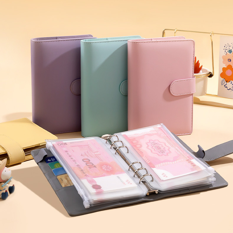 

Ready-A6 daun longgar macaroon PU buku catatan kulit buku catatan keuangan keuangan keluarga buku tabungan uang saku zip