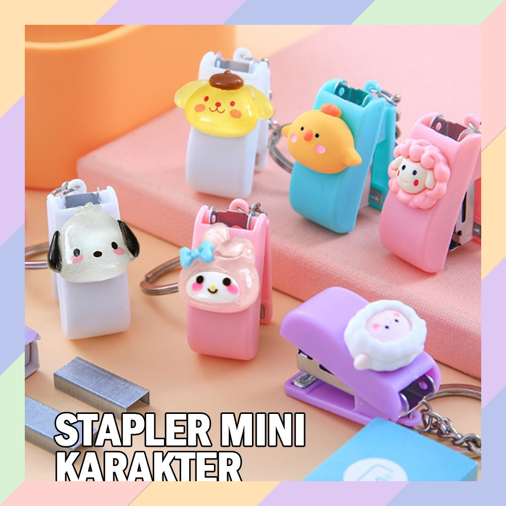 AT34 Stapler MINI KARAKTER Hekter Kecil Klip Kertas Staples Clip Lucu 36A3