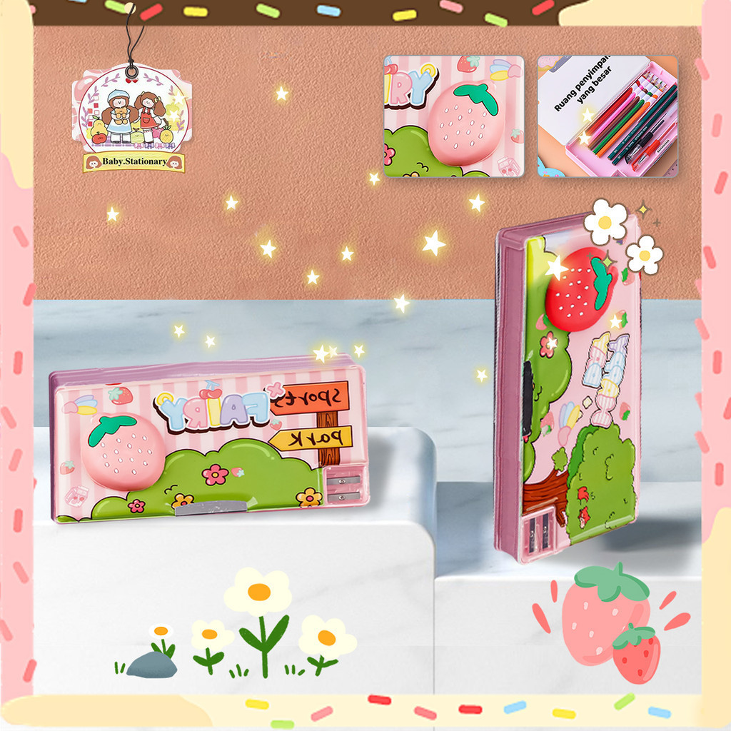

3D Tempat Pensil Multifungsi Pola Kartun Kotak Pensil Serbaguna Tempat Dengan Rautan Koton Strawberry Pattern Multi -Function Pencil