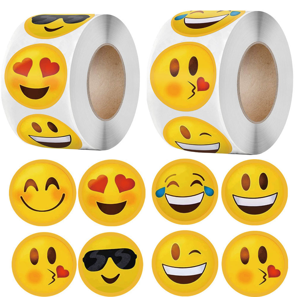 

500Pcs/Roll Cartoon Funny Smile Face Expression Reward Stickers 8 Designs 2.5cm/1.0in Round For PC Pad Fridge Gift Diy Decor