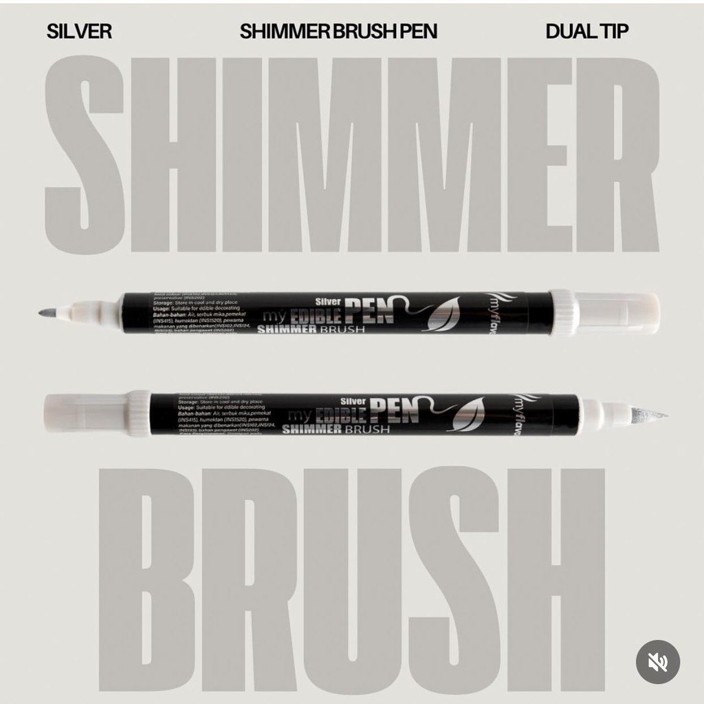 

Silver Metallic Shimmer Brush Pen My Flavor Edible Pen Marker Dual Tips Halal