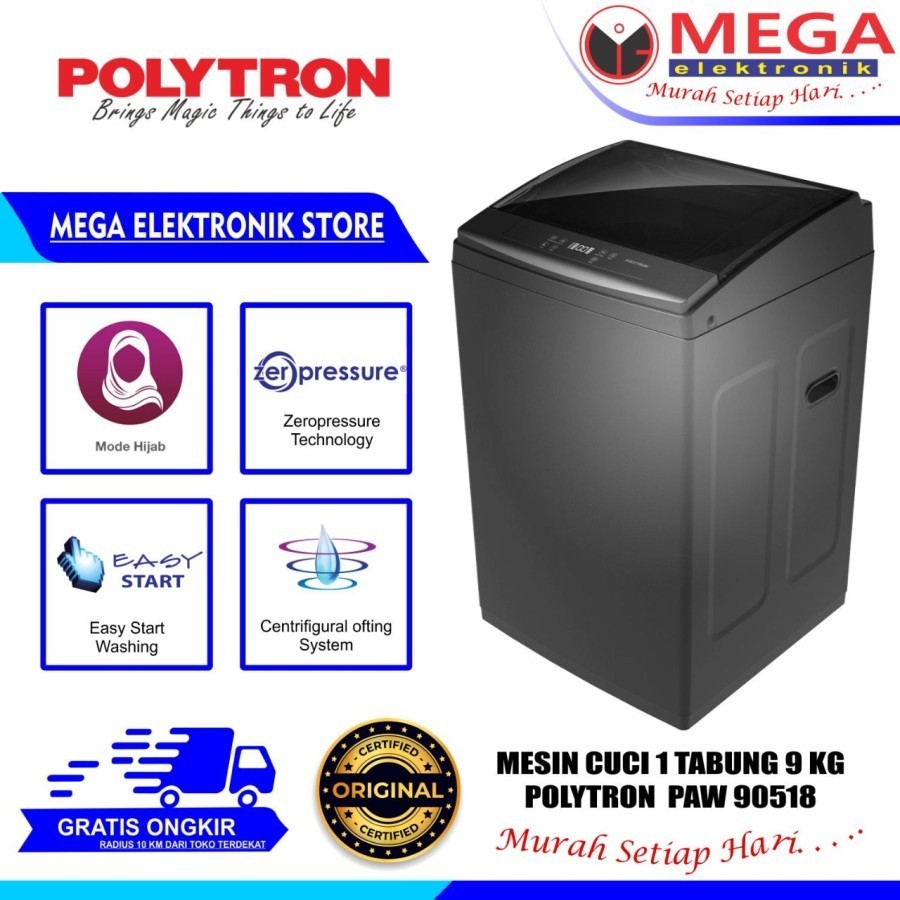 MESIN CUCI POLYTRON 1 TABUNG 9KG PAW-90518 / PAW 90518 BERGARANSI