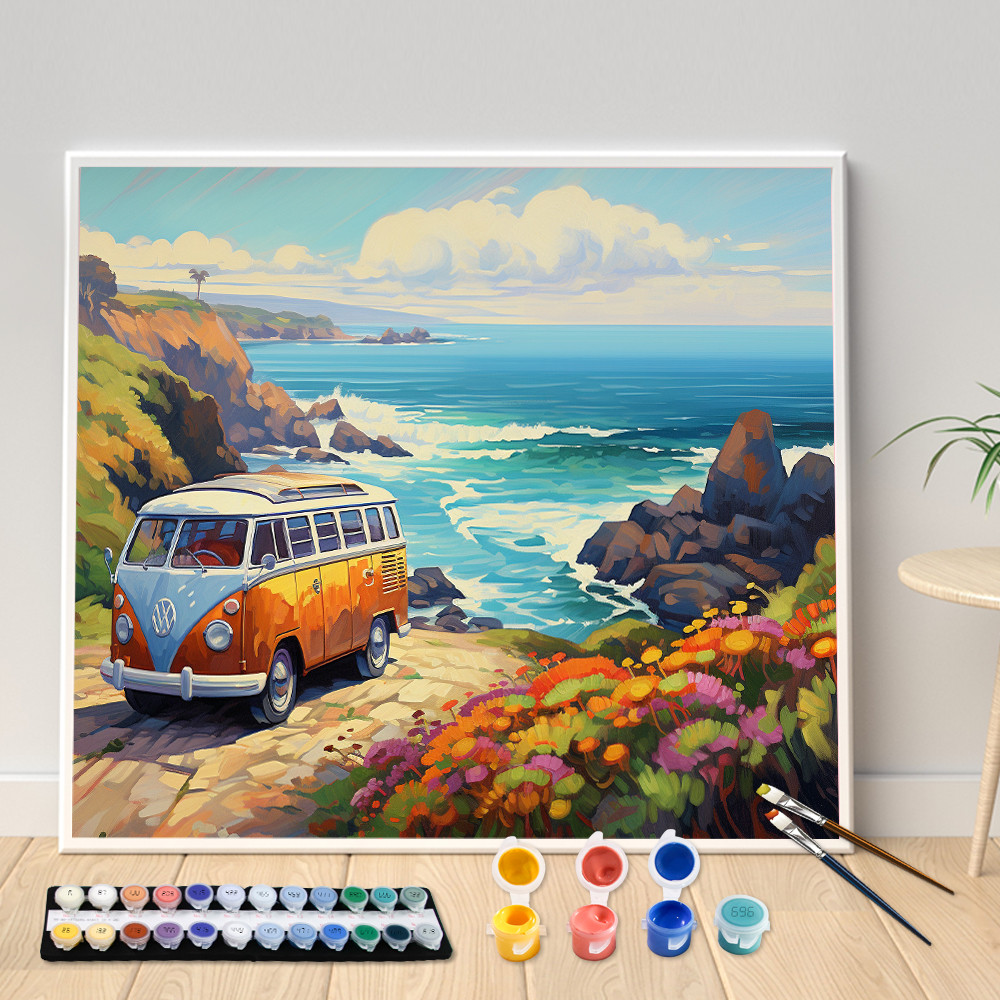 

Digital Acrylic Painting Kit DIY Seaside RV Art Canvas Art Hand Painted Home Decor Personalized Surprise Gift
