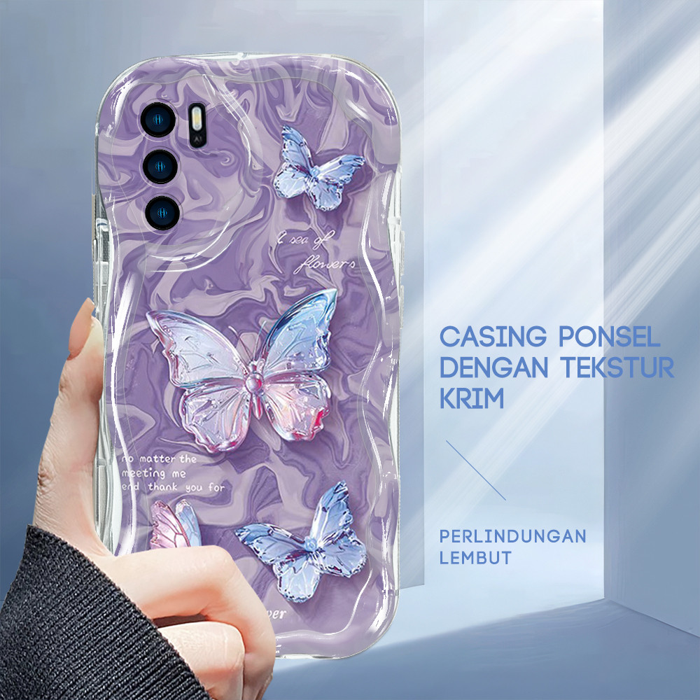 Casing Hp Untuk OPPO A16 A16S Softcase Diamond Butterfly Phone Case Soft Cassing Cream Kesing