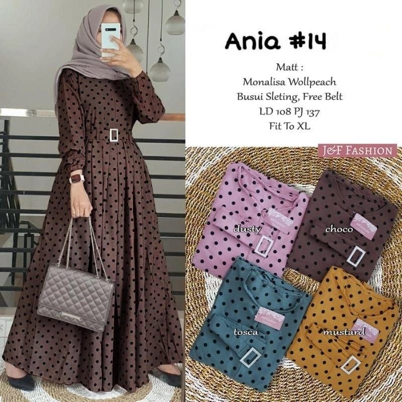 Gamis Ania 14 Maxy Wanita Katun Monalisa Busui Onde Polkadot Polka Muslim Ter Bagus/ PROMO MURAH BER