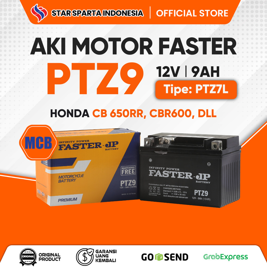 Faster JP - Aki PTZ9 12V 9Ah untuk Honda CB 650RR, CBR600