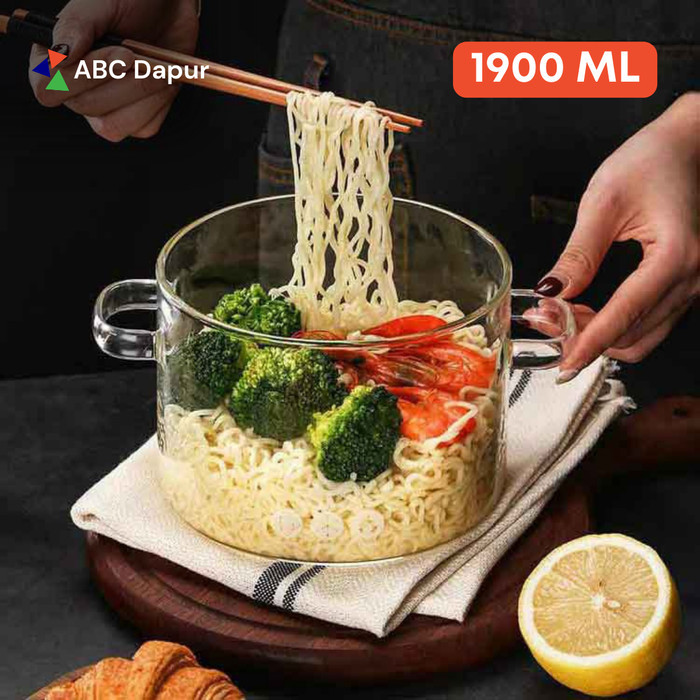 Panci Kaca Glass Cooking Borosilicate Tahan Panas 1900 ML Transparan