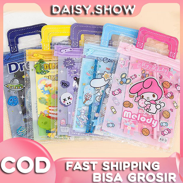 

Set alat tulis Paket Alat Tulis Anak Lucu 6 in 1 Karakter Kuromi Hadiah Kreatif PVC Penutup Pensil Kartun untuk Anak SD