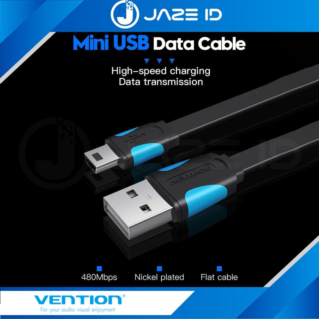 Vention Kabel Data Mini USB Flat Type B Pendek Harddisk HDD Hard Disk Kamera 25cm 50cm