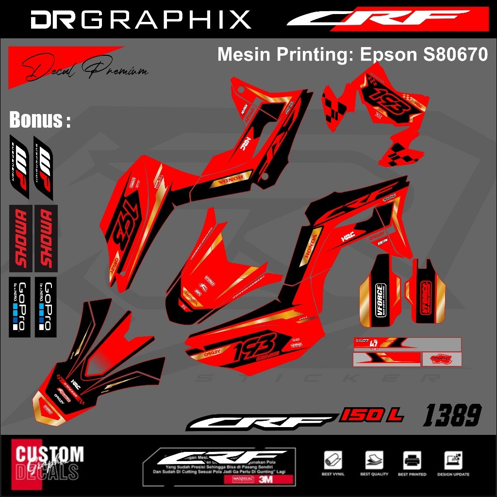 PREMIUM DECAL STIKER HONDA CRF 150L CRF 250 FULL BODY COSTUM DESAIN TERBARU kode CRF-28
