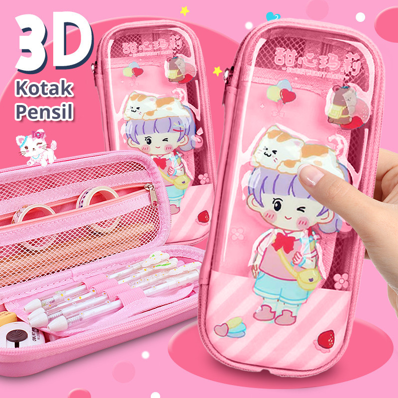 

Matougui Tempat Pensil Aesthetic 3D Tempat Pensil Anak Laki Laki Waterproof Kotak Pensil Anak Perempuan Alat Tulis Sekolah Tempat pensil transparan gadis cantik