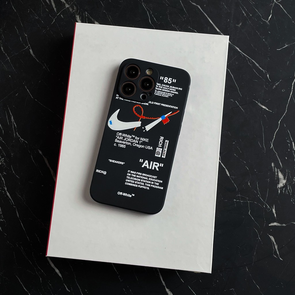 Square Flat Edge Straight Black Soft Case Motif Nike Air Off White iPhone Case  - Case iPhone 7 8 7+