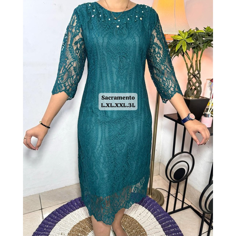 Dress Natal Semi Renda Premium - Gaun Pesta Kebaya  Brokat Mewah by Miss Nauli