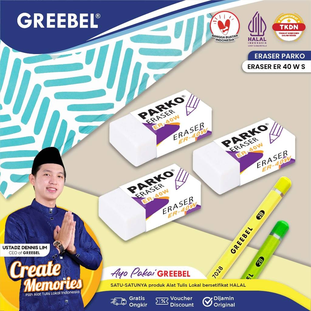 

PARKO Eraser Penghapus Pensil (HAPUSAN ER 40W S 1 PCS) / Aman untuk Anak / Alat Tulis Sekolah