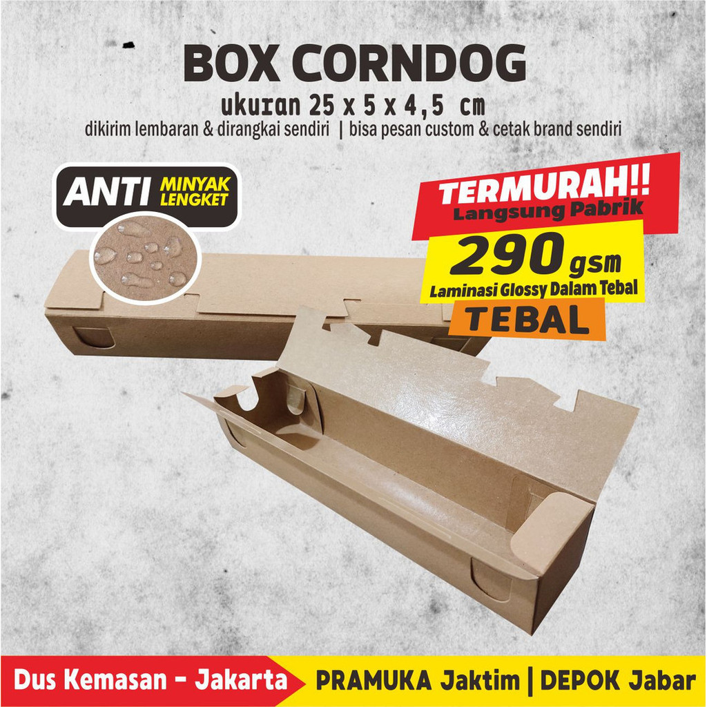 

BOX CORNDOG / BOX SATE / BOX SOSIS 25X5X4.5 CM ANTI MINYAK