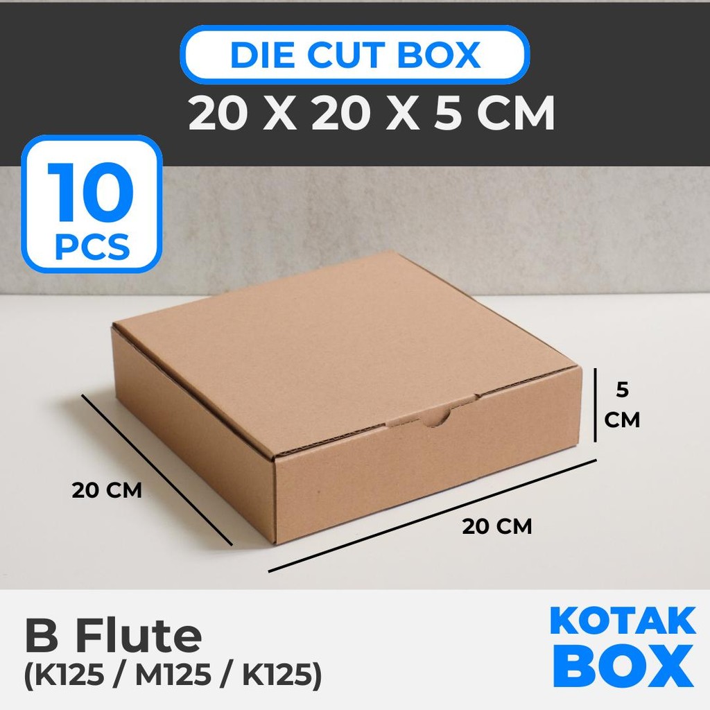 

[10 PCS] Box Kardus Karton Die Cut Mailer 20 x 20 x 5 cm Tanpa Sablon - Bahan B Flute Cokelat