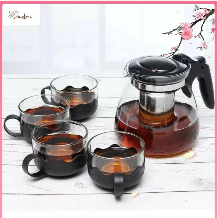 Set Tea Hampers / PROMO  Teko Gelas Tea Pot Set 5 in 1 Tempat Kopi Minum Teh Teko Set Cangkir Kaca T